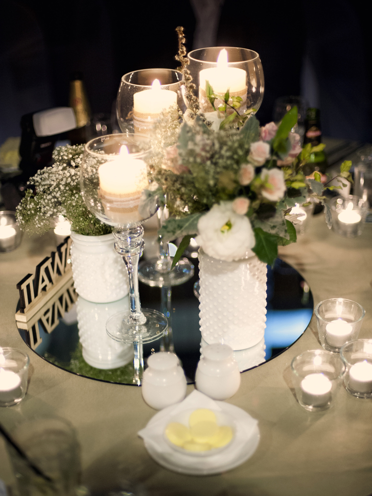 White Hobnail Vases by Lovestruck Weddings.  Flowers by White Ivy Design.