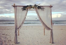 Byron Bay Beach Wedding Bamboo Arbour with Draping by Lovestruck Weddings
