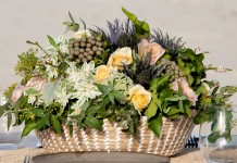 Lovestruck Beach Wedding Seagrass Baskets. Flowers by Elyssium Blooms.