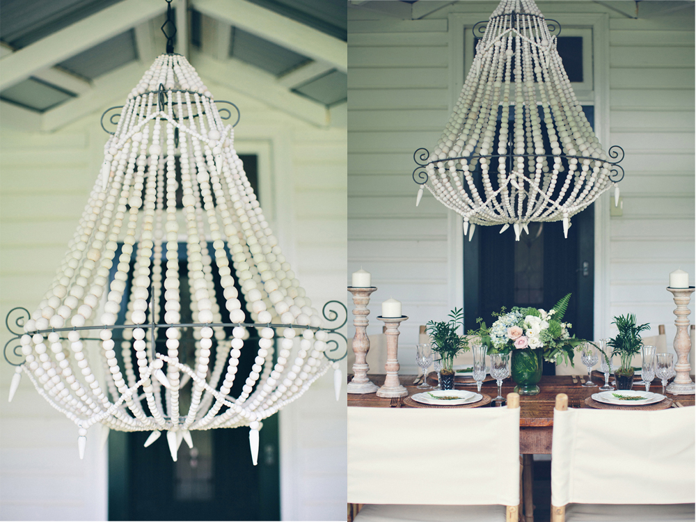 White Beaded Chandelier by Lovestruck Weddings