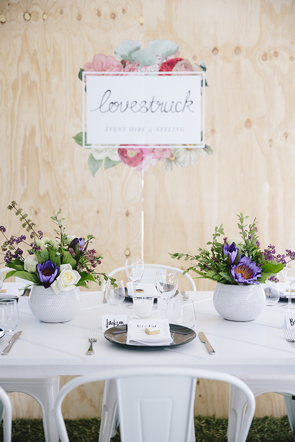 Lovestruck Weddings - White Parquetry Tables and White Tolix Chair Hire