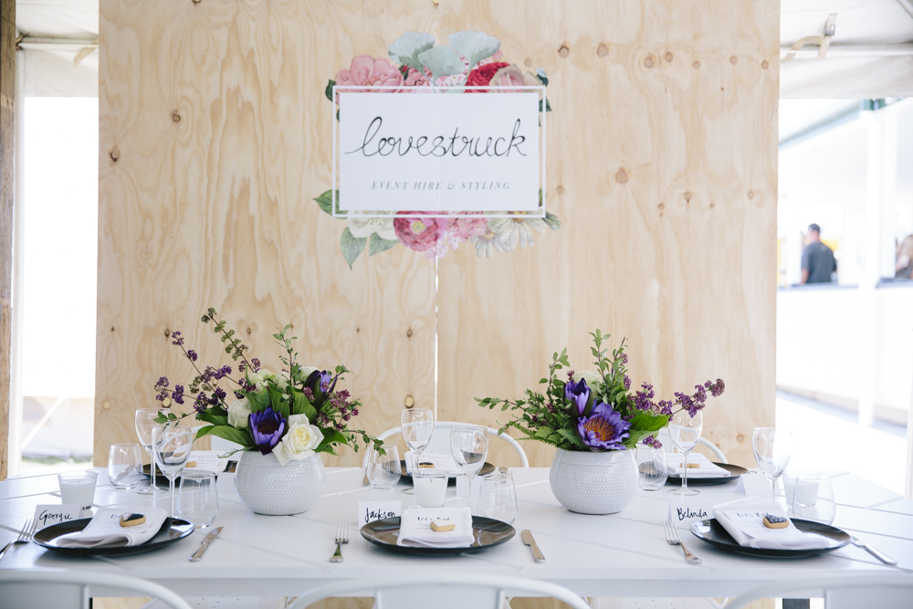 Lovestruck Weddings - White Parquetry Tables and White Tolix Chair Hire