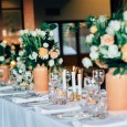 Peppers Ruffles Lodge Wedding. Peach Vases Hire by Lovestruck Weddings.