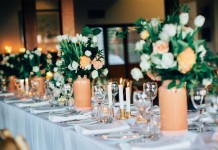 Peppers Ruffles Lodge Wedding. Peach Vases Hire by Lovestruck Weddings.